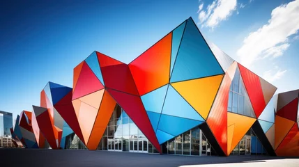 Rolgordijnen geometrically designed building with sharp angles and vibrant colors, © olegganko