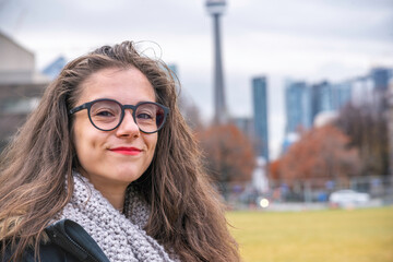 A head shot of a beautiful woman.