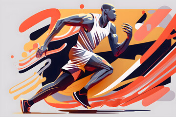 Fast Running Athlete, Sprinter, Runner, Man Running Fast, Colorful Design - 683049343