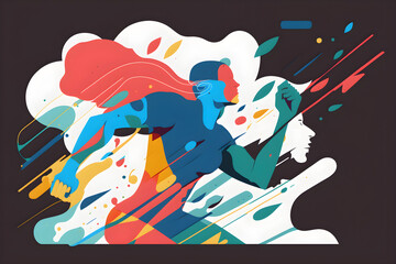 Fast Running Athlete, Sprinter, Runner, Man Running Fast, Colorful Design - 683049378