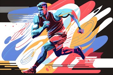 Fast Running Athlete, Sprinter, Runner, Man Running Fast, Colorful Design
