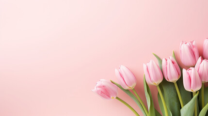 Obraz premium Pink tulips on the pink background. Valentines background.
