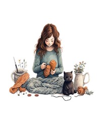 girl knitting knit lover yarn addiction - obrazy, fototapety, plakaty