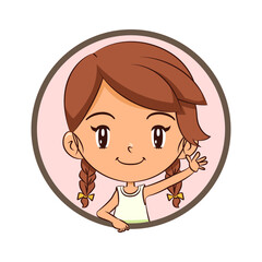 Girl inside circle, raising, hand, waving, round frame