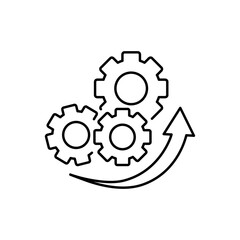 Arrow up icon isolated. Illustration vector of gears outline. Flat icon of increasing arrow. Cogwheel technology. Business growth sign symbol. Business concept for website and app design