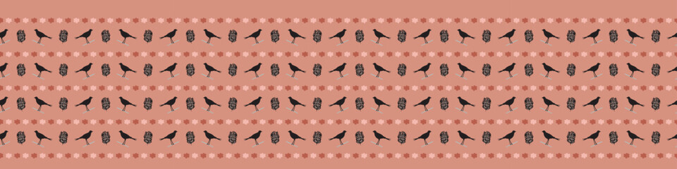 Midcentury modern floral vector endless vector border. Organic summer gender neutral 70s matisse banner.