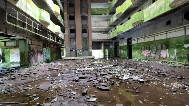 Azores, Portugal; 27th March 2023: Views inside of the ruins of an abandoned hotel next to the 'Miradouro da Vista do Rei' in Sete Cidades, Azores
