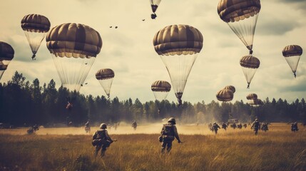 Military Parachutist in the field. Patriotism Concept. Military Concept. - obrazy, fototapety, plakaty