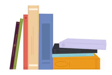 Study books pile. Stack of books. School books pile. Bookstore, library icon. Science literature, dictionary.  Studies symbol. Textbook stack for reading. Vector illustration.