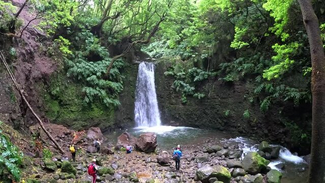 Waterfall 'Cascata do Salto do Prego' in the Island of Sao Miguel, close to Furnas, in Azores, Portugal