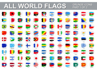 All world flags - vector set of flat grunge icons. Part 1 of 2