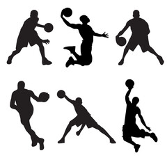 Set of images of basketball players - obrazy, fototapety, plakaty