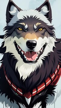 smiling wolf in cartoon style