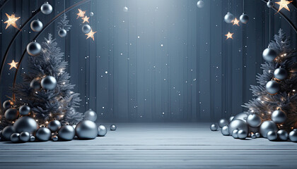 Modern white christmas background interior with holliday lights for portrait photography