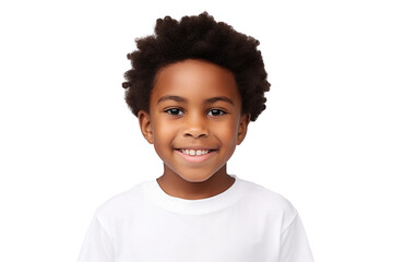 Happy multiracial boy isolated on transparent background. Portrait of black boy looking at camera. African american child