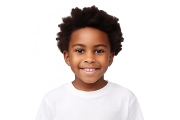 Happy multiracial boy isolated on transparent background. Portrait of black boy looking at camera. African american child