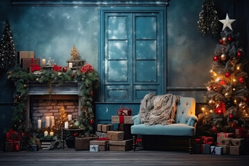 Cozy living room with christmas decorations and a sofa
