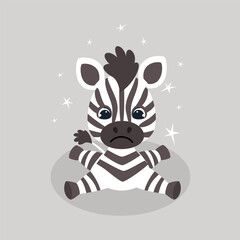 Vector illustration of cute zebra. Children's character. Vector illustration.