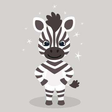 Vector illustration of cute zebra. Children's character. Vector illustration.