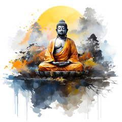 Buddha seated and meditating, beautiful watercolor digital illustration,