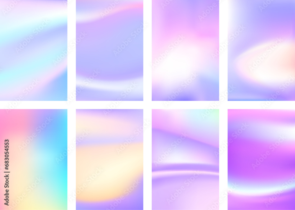 Wall mural set of colorful hologram banner. abstract holographic wavy gradient mesh color backgrounds.