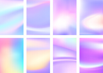 Fototapeta premium Set of colorful hologram banner. Abstract holographic wavy gradient mesh color backgrounds.