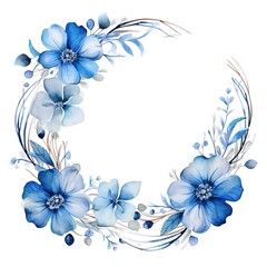 Fototapeta na wymiar Watercolor Floral Wreath in Blue Tones