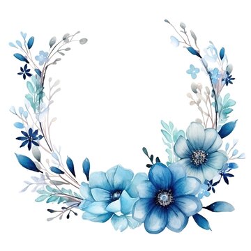 Watercolor Floral Wreath in Blue Tones