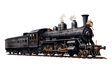 Fototapeta na wymiar steam locomotive on rails flat illustration isolated on white background
