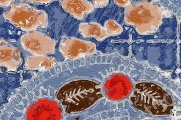 Oil painting and various flowers, roses, peonies, beautiful wedding illustrations