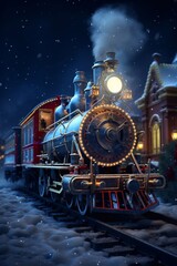 christmas train on winter road