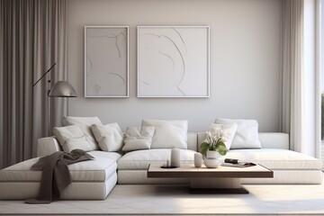 Modern living room huge interior design with photoframe