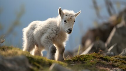 Obraz premium Playful Mountain Goat Kid on a Stony Path