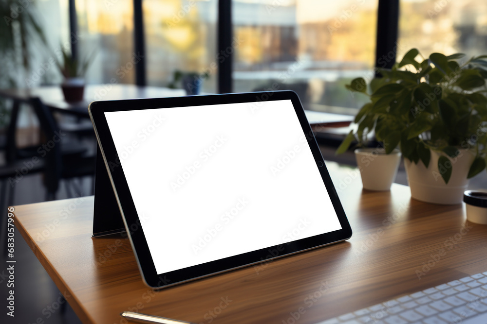 Poster a digital app interface mock-up on a tablet screen. concept of mobile app development. generative ai