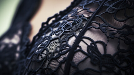 Detailed shot of black lace lingerie, highlighting the fine texture and pattern, perfect for luxury intimate wear.