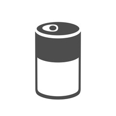 Cylinder tin can icon in black and white. Silhouette pictogram with line elements. Grocery products. Metal packaging for fruit, vegetables, beans preserves. For web icon, logo template, decoration