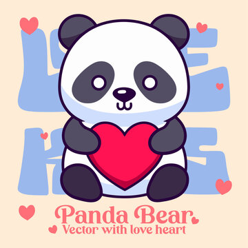 Cute Panda Bear with Heart: A Vector Illustration of Valentine’s Day Holiday Cartoon