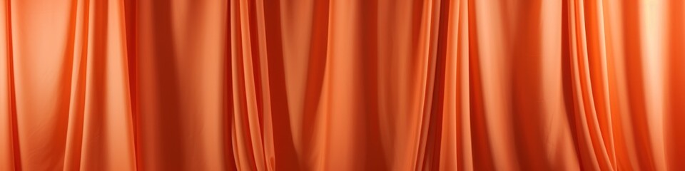 Soft orange curtain, folding vertically from top to bottom, close-up - obrazy, fototapety, plakaty