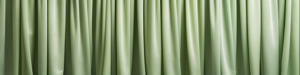Soft green curtain, folding vertically from top to bottom, close-up - obrazy, fototapety, plakaty