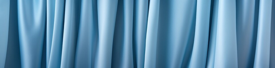 Soft blue curtain, folding vertically from top to bottom, close-up - obrazy, fototapety, plakaty
