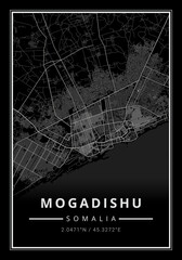 Street map art of Mogadishu city in Somalia - Africa