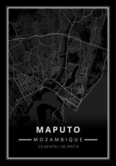 Street map art of Maputo city in Mozambique - Africa