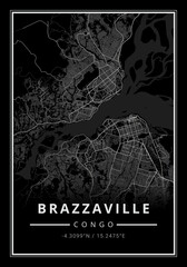 Street map art of Brazzaville city in Congo  - Africa
