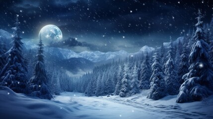 Fantasy fir forest in the night under a snowcover