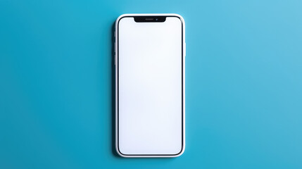 empty, blank mockup,completly white phone screen, lying flat on blue background