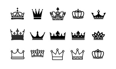 crown isolated on white- set of vector icon