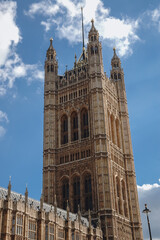 Fototapeta na wymiar Palace of Westminster in London, UK with Victoria Tower, view from Old Palace Yard