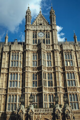 Fototapeta na wymiar Facade of Palace of Westminster in London, view from Old Palace Yard, UK
