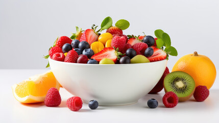 Colorful Fresh Fruit in Bowl on White Background