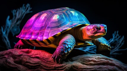 Aldabra Giant Tortoise neon Color AI Generated pictures